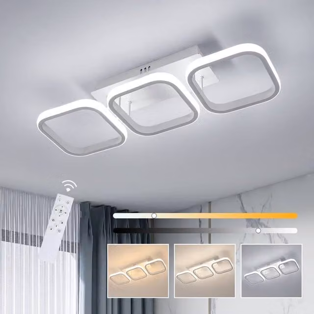 Pheashine Square LED Ceiling Light, 32W Dimmable Modern White Light with Remote Control