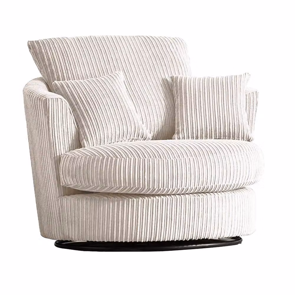 LUXURY LIFE Amalfi Dylan Swivel Chair in Cream Jumbo Cord Fabric with Armrests W/D/H: 100 x 75 x 105 cm – 2