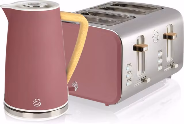 Swan Nordic Breakfast Essentials Bundle in Pink with Stainless Steel Details