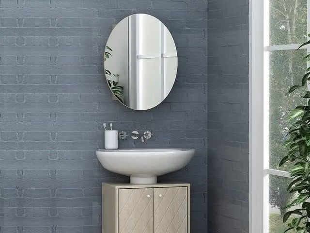 Vente-unique RURI Oval Bathroom Wall Cabinet with Mirror in Light Oak – 1