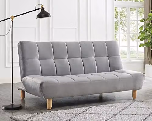 Home Detail Marley 3 Seater Click Clack Sofa Bed in Grey Velvet with Wooden Legs – 2