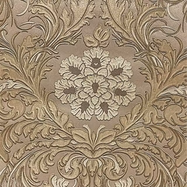 Belgravia Alexandria Floral Damask Botanical Vinyl Wallpaper in Taupe and Gold – 1