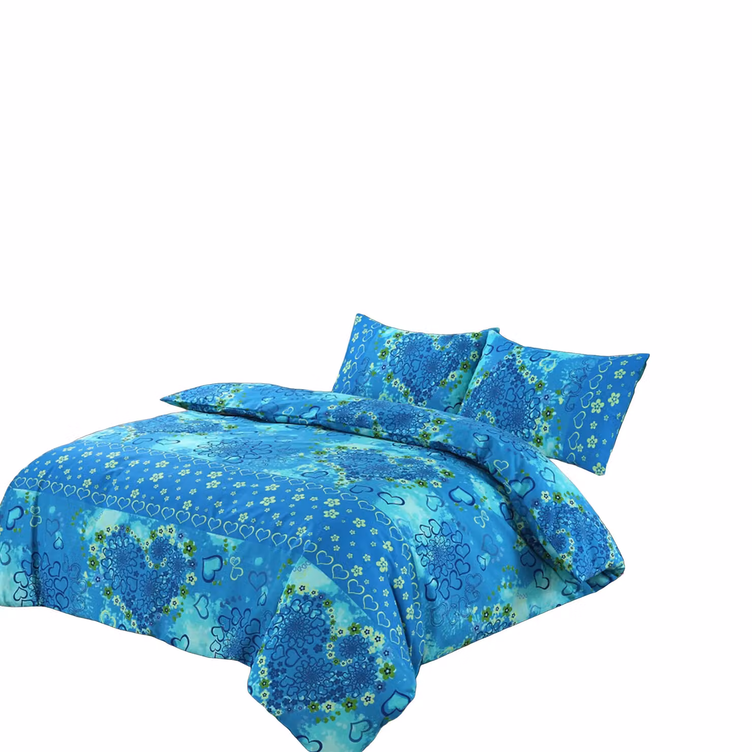 Snug City King Size Polycotton Duvet Cover and Pillowcase Set with Love Heart Design in Teal – 2