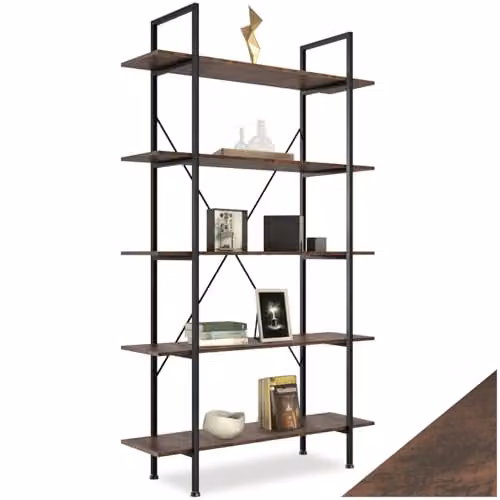 tectake Glasgow Ladder Shelf with 5 Adjustable Shelves in Brown – 1