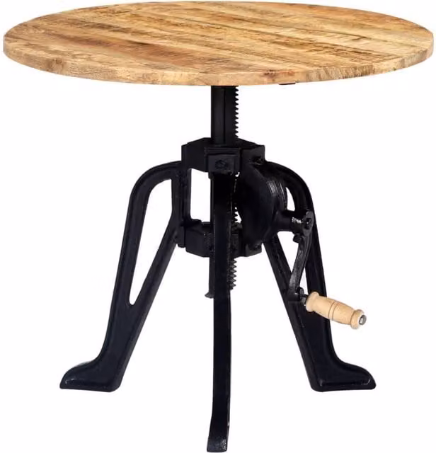 Berkfield Home Industrial Height Adjustable Side Table in Brown Solid Mango Wood and Cast Iron, W/D/H: 60 x 60 x 46-63 cm