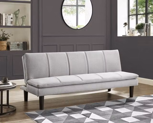 Home Detail Pearse Fabric Sofa Bed with Ribbed Detail and Black Legs in Light Grey, 140 x 190 cm