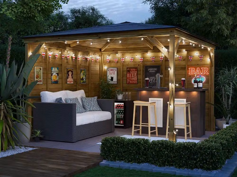 Dunster House Utopia Garden Bar Gazebo in Brown with Black Bitumen Shingles, W/D/H: 300 x 320 x 243 cm – 5
