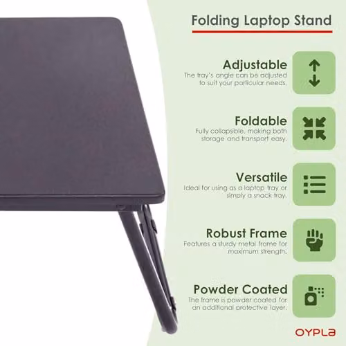 Oypla Black Portable Folding Laptop Desk with Tilting Top and Metal Frame – 2