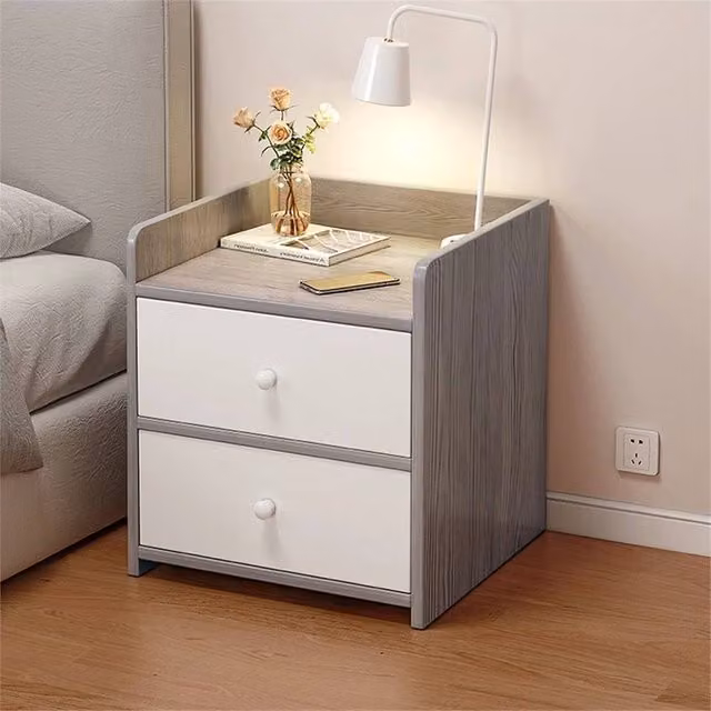 FORGEVIO Classic 2 Drawer Bedside Cabinet in Grey
