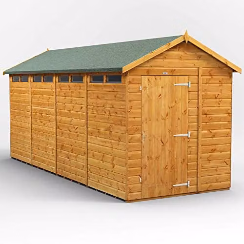 Powersheds Premium Apex Wooden Garden Security Shed in Brown with 12mm Timber and Toughened Glass Windows – 1