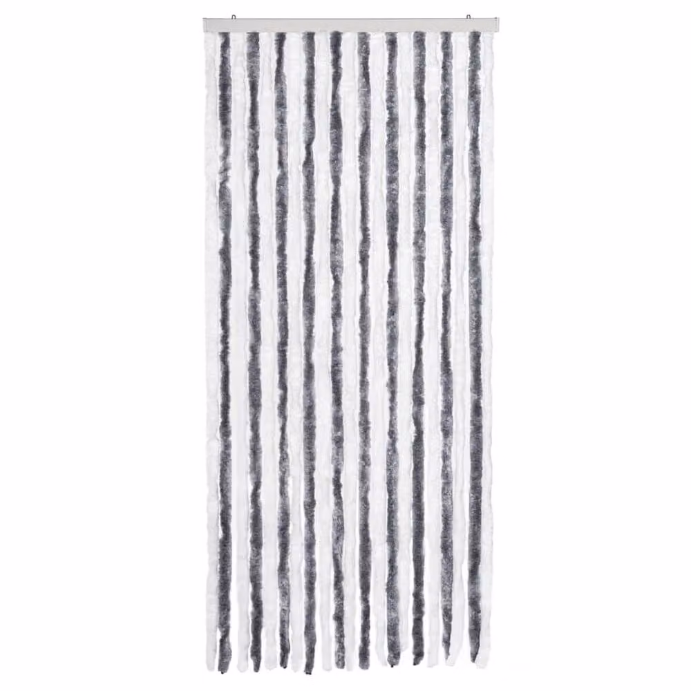 Berkfield Home Grey and White Striped Chenille Insect Curtain, W: 90 cm, H: 200 cm – 3