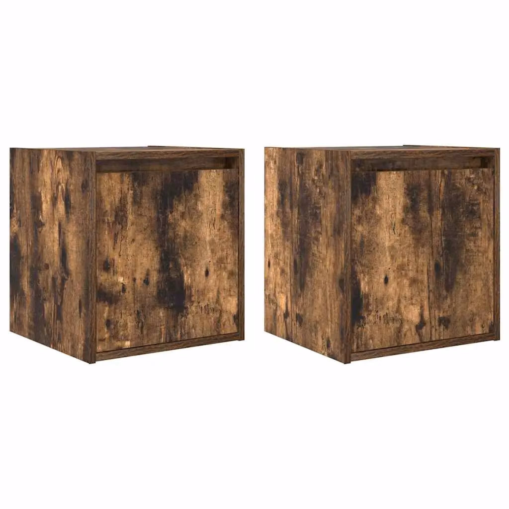 Berkfield Home Wall-Mounted Bedside Cabinets, 2 Pack, Smoked Oak Brown, W/D/H: 38 x 34 x 40 cm – 2