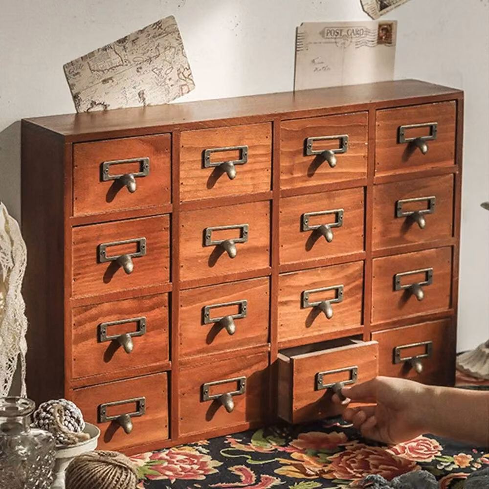SPETLEK Solid Wood 16 Drawer Storage Cabinet in Brown Oak with Rustic Matt Finish – 2