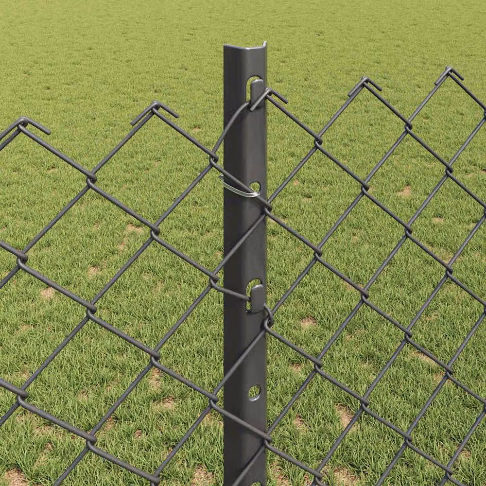 vidaXL Berkfield Home Modern Steel Chain Link Fence with 20 U Posts, Grey, W: 10 m, H: 1.2 m – 3
