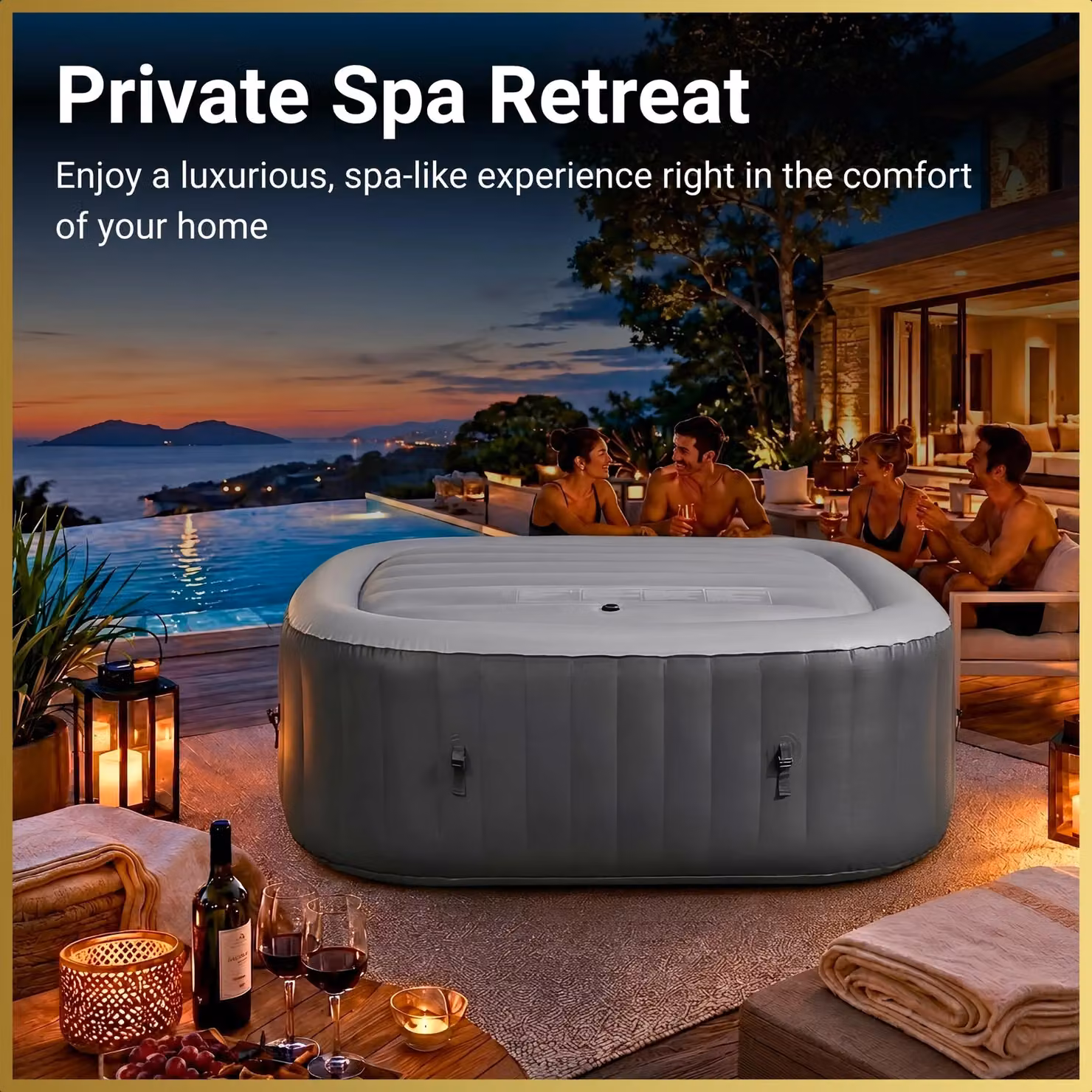 Shatchi Inflatable Thermal Square Hot Tub Cover in Grey, W/D: 110 x 110 cm – 6