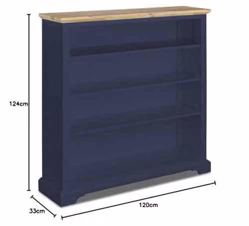 Statement Furniture Florence Bookcase in Navy Blue with Limed Acacia Top and Adjustable Shelves, W/D/H: 120 x 33 x 124 cm – 2