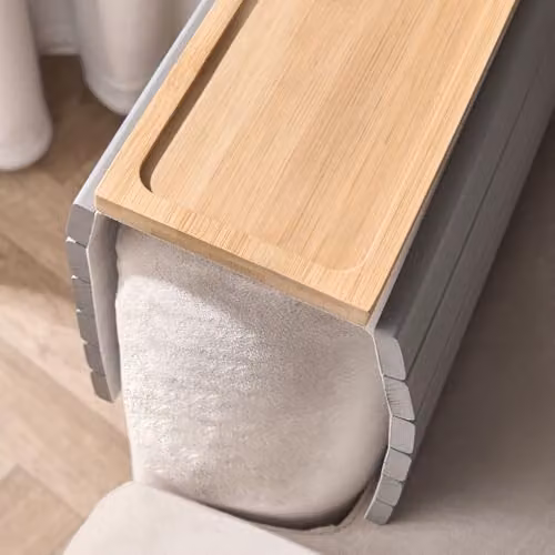 OHS Foldable Bamboo Wood Sofa Arm Tray with Anti-Slip Backing in Grey/Brown/Multicolour – 2