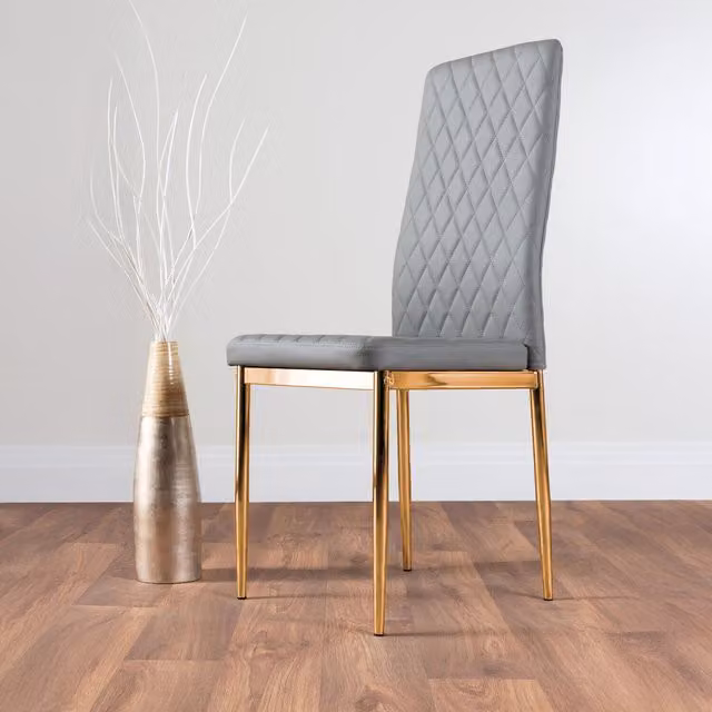 FurnitureboxUK Set of 6 Milan Modern Kitchen Dining Chairs in Grey Faux Leather with Gold Legs