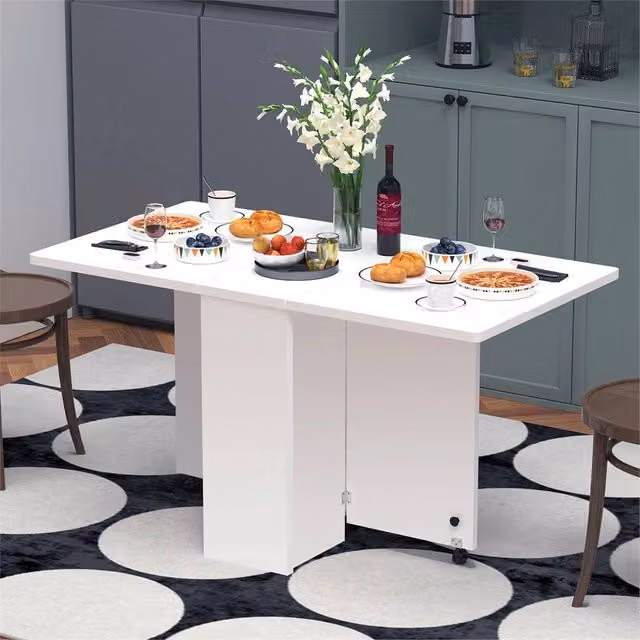 SPETLEK Mobile Drop Leaf Kitchen Table with Castors, White, W/D/H: 75 x 75 x 75 cm