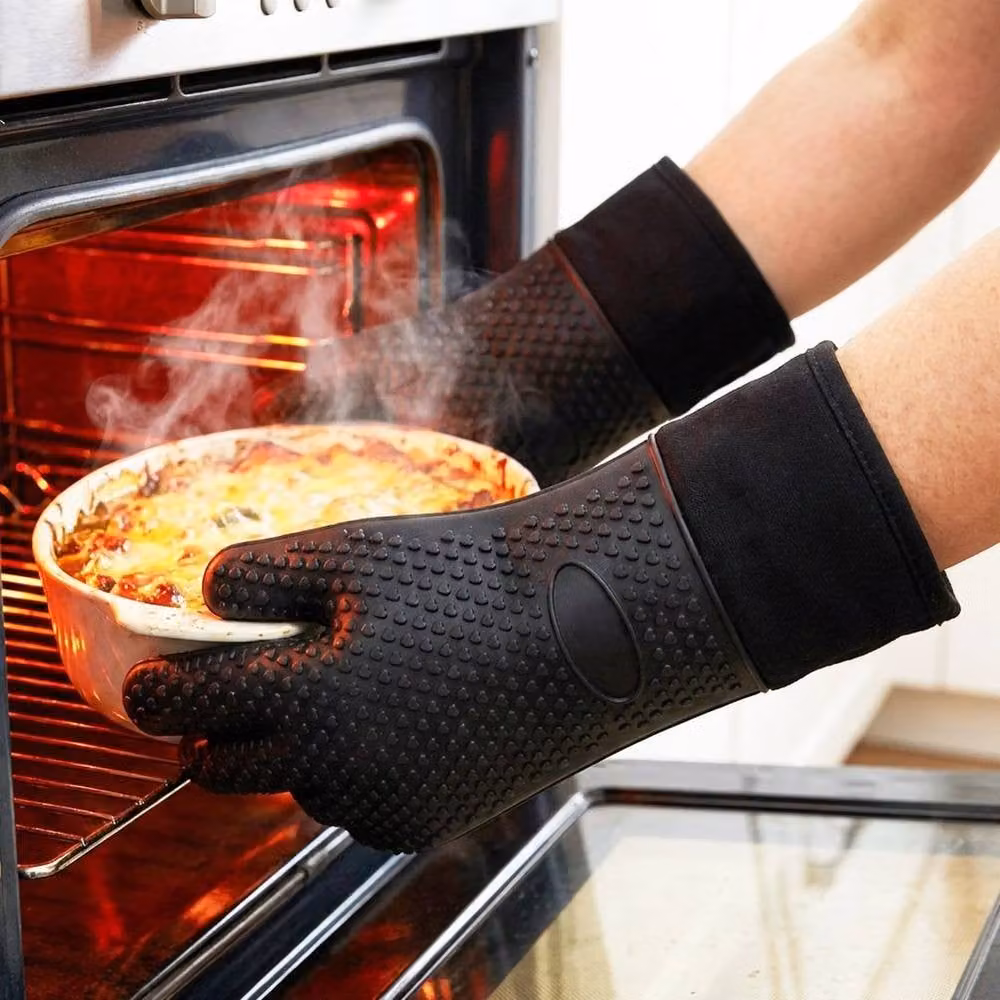 SPETLEK Black Silicone Non-Slip BBQ Grilling Gloves for Cooking – 3