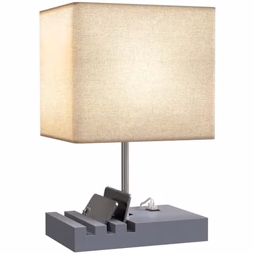 HOMCOM Grey Bedside Lamp with USB A+C Charging Ports and 3 Phone Stands