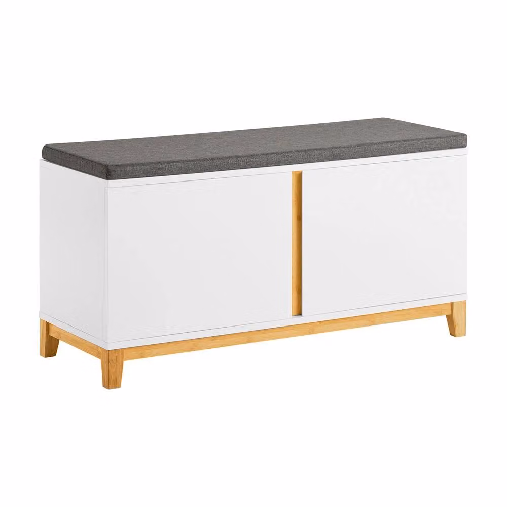 SoBuy White Entrance Bench with Shoe Rack and Bamboo Legs – 2