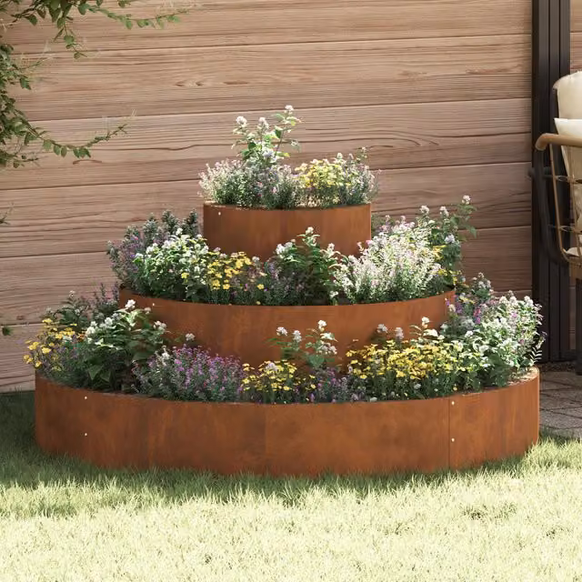 Berkfield Home Metal Planter Tub in Brown with Decorative Inlays, Width: 120 cm – 1