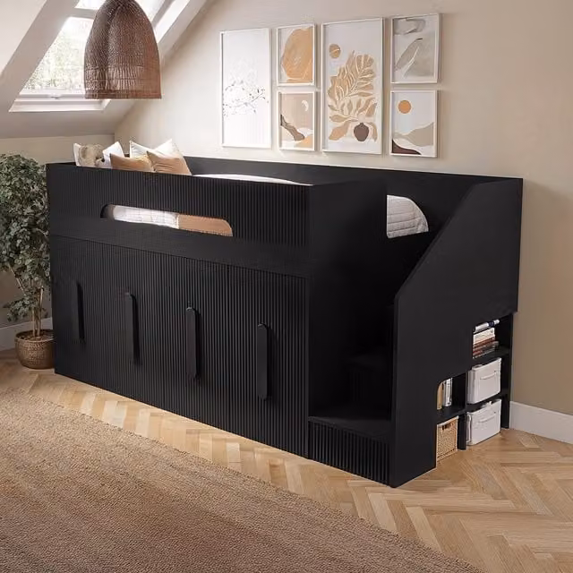 Flair Alexis Ribbed Midsleeper with Wardrobe in Black
