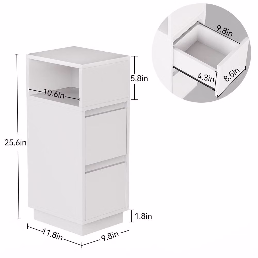 VOGREX Modern 2 Drawer Nightstand Side Chest Bedside Cabinet in White – 2