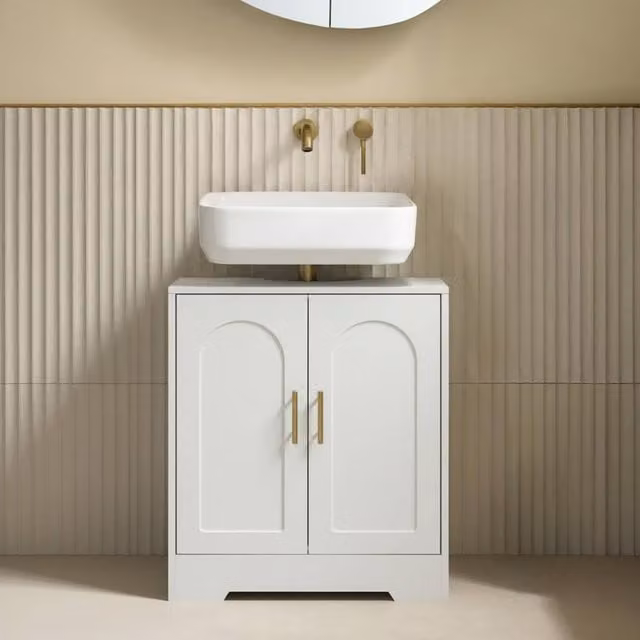 OHS Arch Undersink Bathroom Cabinet in White MDF with Hinged Doors