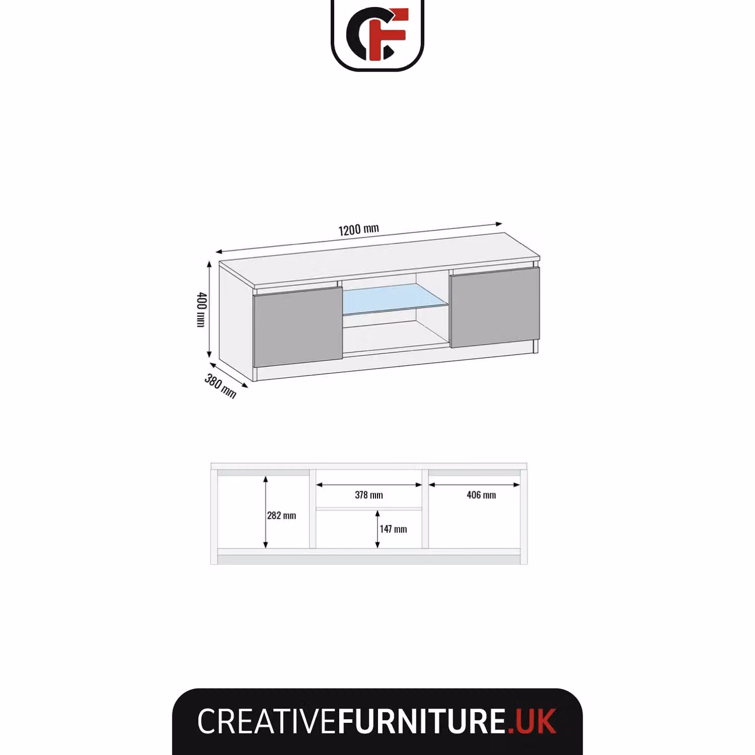 Creative Furniture Aura Modern Glossy Black TV Unit with Integrated Lighting, W/D/H: 120 x 38 x 40 cm – 2