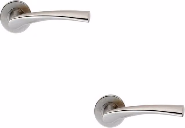 Loops 2x Pair Twisted Angular Design Handles on Round Rose Concealed Fix in Brushed Silver Stainless Steel