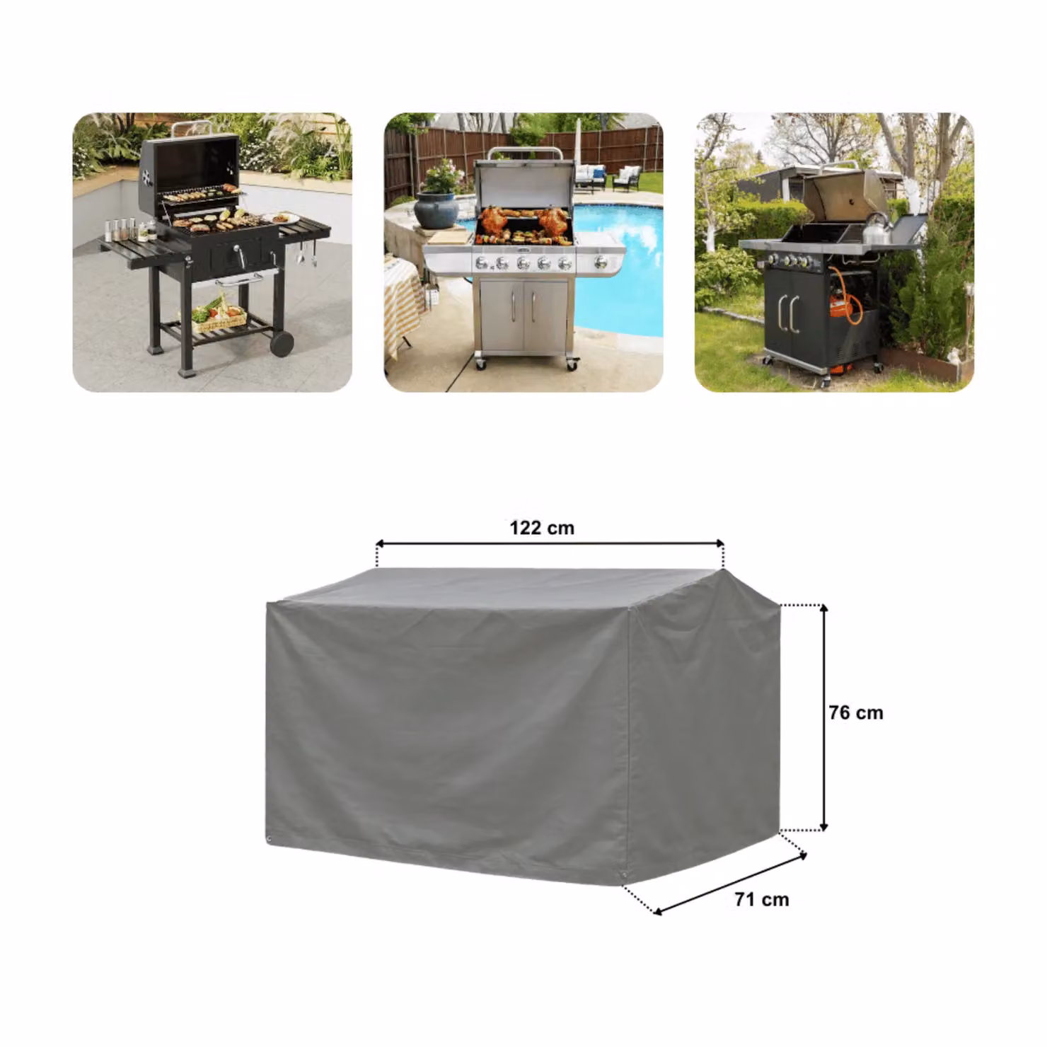 Home Source Grey Waterproof Polyester BBQ Cover for Gas and Charcoal Grills, W: 122 cm, D: 76 cm, H: 71 cm – 5