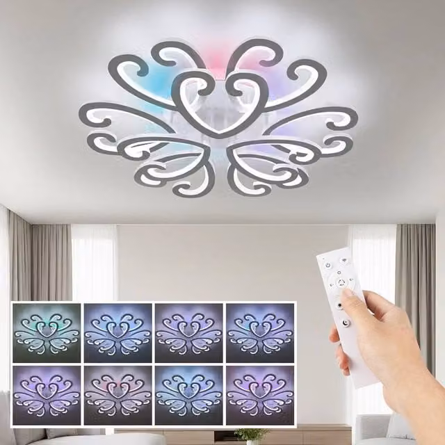 PAWNORA Modern White Crystal Ceiling Light with RGB Backlight – 1