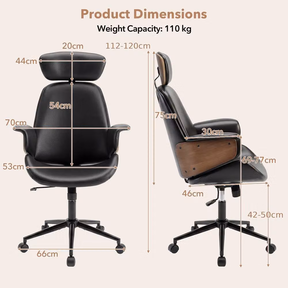 Costway Mid Century Modern Ergonomic Office Chair in Black Synthetic Leather with Headrest and Weight Adjustment – 2