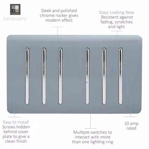 Trendi Modern 6 Gang 2 Way Flush Rocker Light Switch in Grey – 2