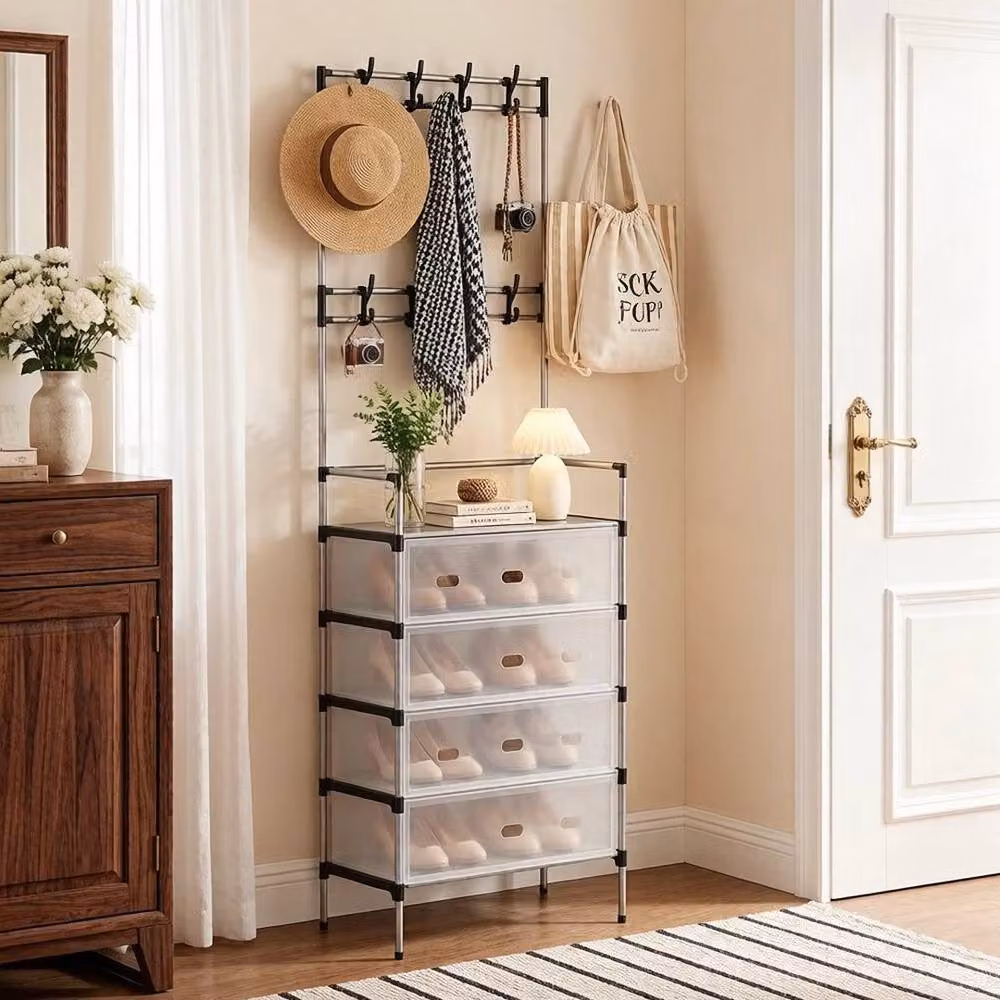 EONLION 5 Tier White Metal Shoe Rack and Clothes Rail for Hallway Storage, Width: 100 cm – 2