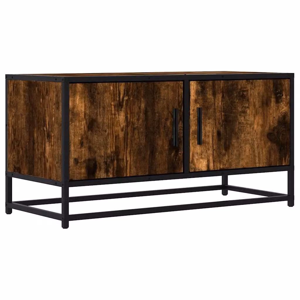 Berkfield Home Industrial TV Cabinet in Smoked Oak and Brown, W/D/H: 80 x 40 x 34.5 cm – 1