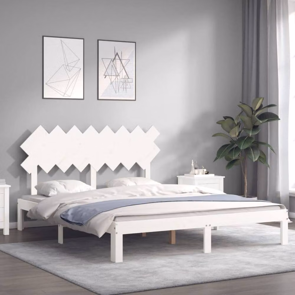 Berkfield Home Solid Wood Bed Frame with Headboard and Lift Up Base, White, W/D/H: 160 x 200 cm – 2