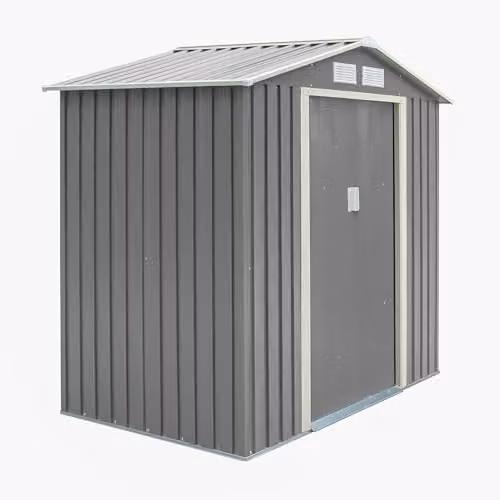 Rowlinson Trentvale 6x4 Metal Apex Shed in Light Grey with Foundation Kit and Double Doors – 5