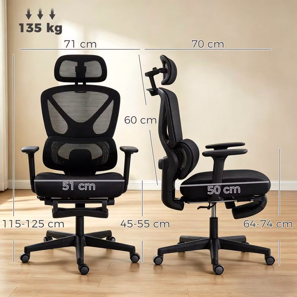 STILVORA Ergonomic Office Chair with Headrest and Armrests in Black Fabric – 3