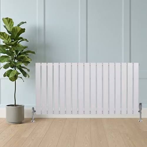 Monster Shop White Carbon Steel Flat Single Column Designer Radiator with Chrome TRV Valves and Wall Brackets, H 600 mm x W 1190 mm – 2