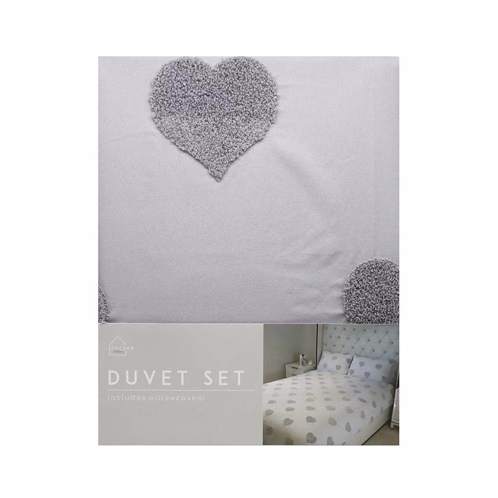Voltico Grey Tufted Star Heart Duvet Set and Pillowcase, W: 140 cm, L: 200 cm – 2