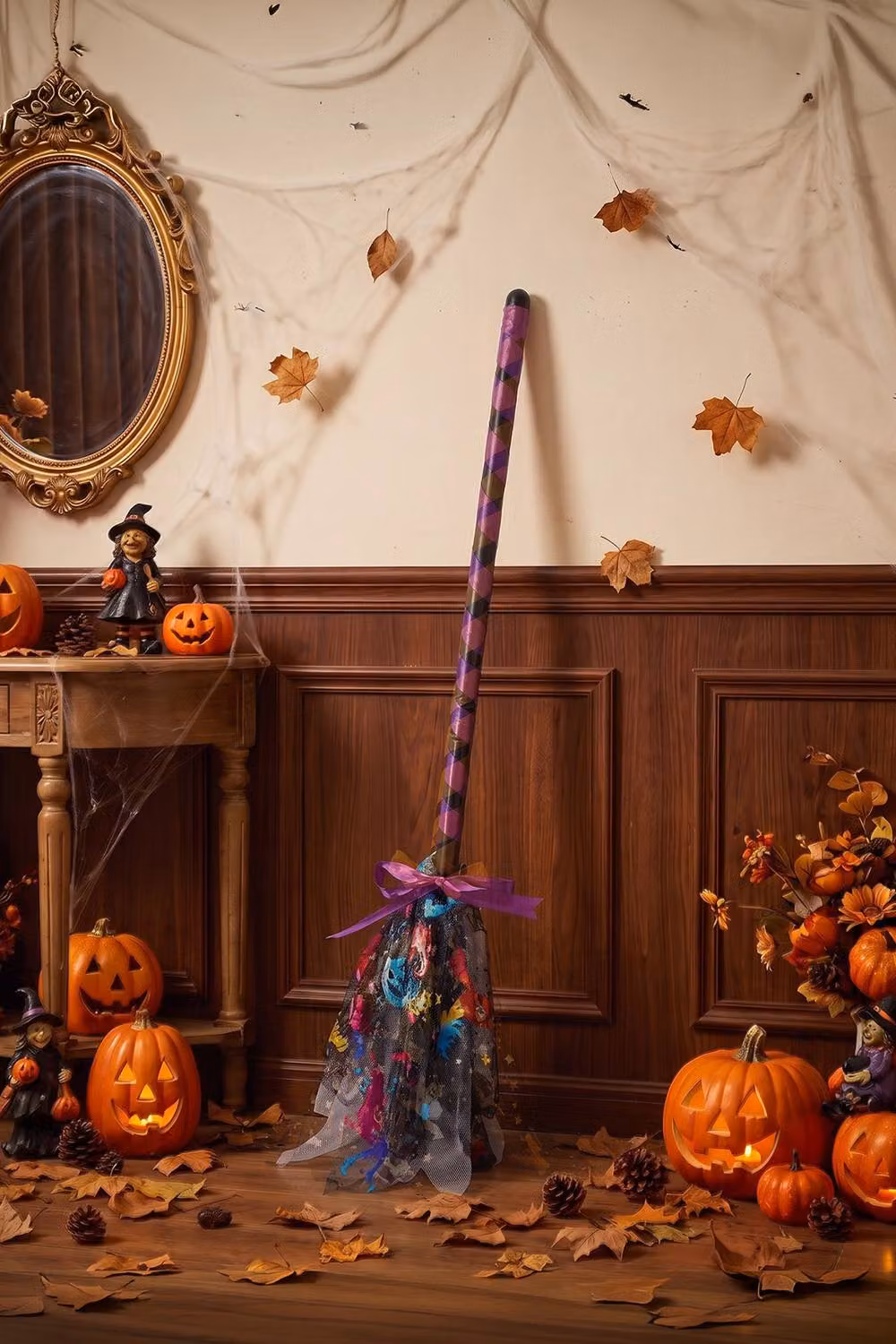 Living and Home Multicolour Striped Halloween Witch Broom for Adults – 2