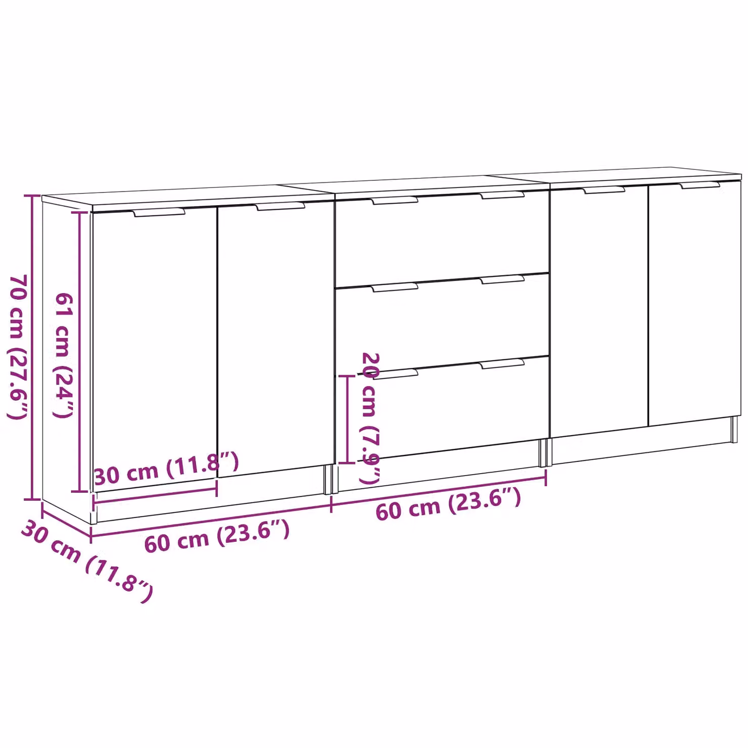 Berkfield Home 3 Piece Black Oak Sideboard Set in Engineered Wood – 4