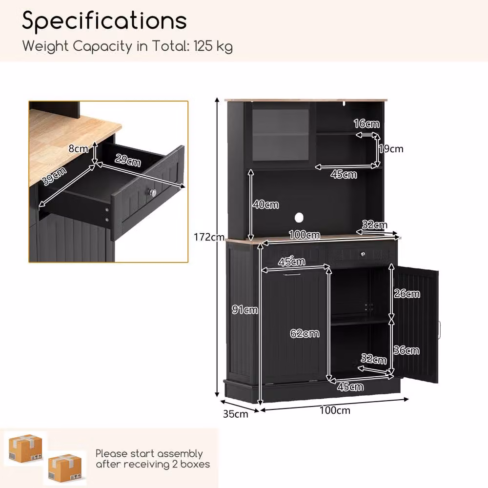 Costway Double Tilt Out Trash Cabinet with Hutch Kitchen Pantry Storage Cabinet in Black – 2