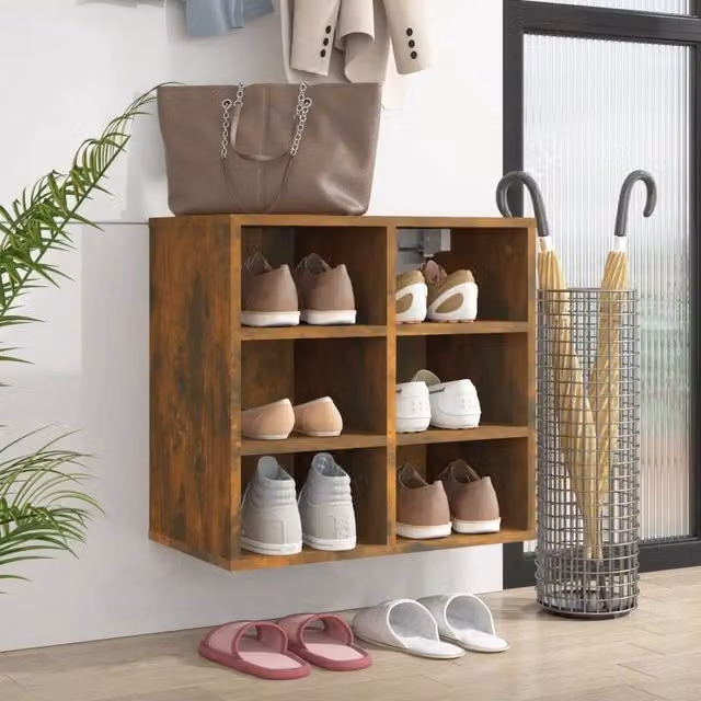 Berkfield Home Smoked Oak Shoe Cabinet in Brown, W/D/H: 52.5 x 30 x 50 cm