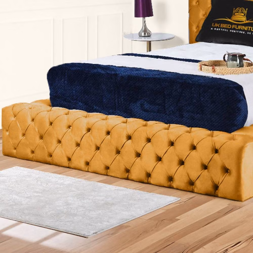 UK Bed Furniture Ambassador Ottoman Gas Lift Upholstered Velvet Bed in Yellow, Size: Double (140 x 200 cm) – 3