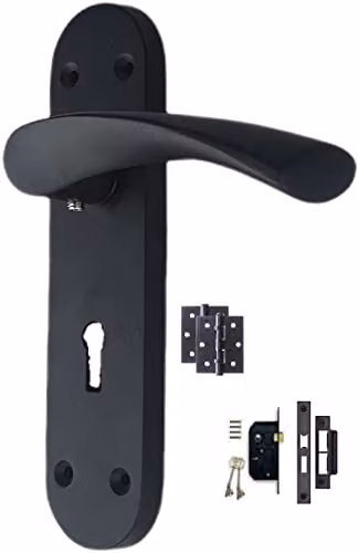 Golden Grace Astrid Lever Lock Door Handle Set, Matt Black