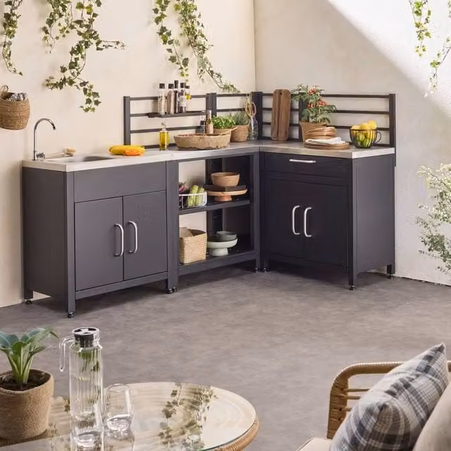 Sweek 4-Module Stainless Steel Outdoor Kitchen in Black, W/D/H: 114.0 x 52.5 x 80.0 cm – 1